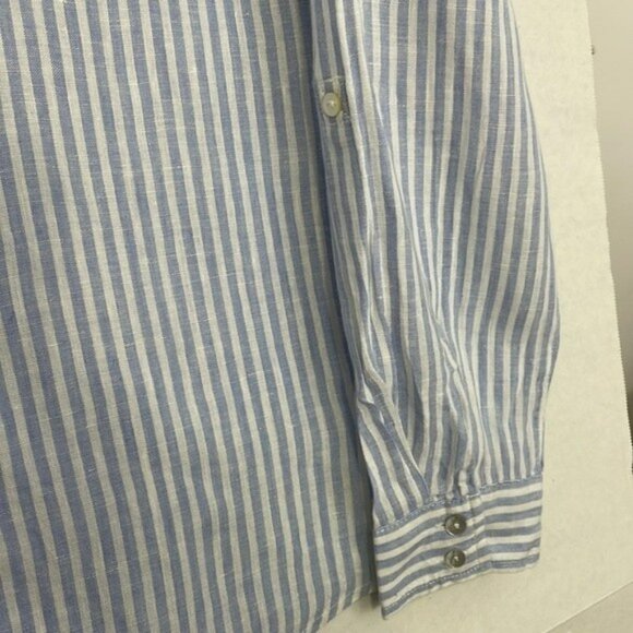 Jones New York Linen Top, Button Front, Blue and White Stripe, Large - Picture 5 of 11